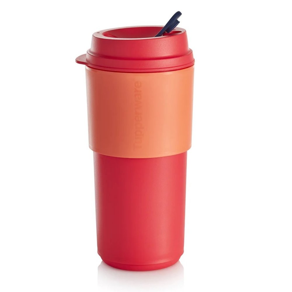 NWT Tupperware Eco+ To-Go Cup Tumbler Travel Coffee Mug 16oz Hot Cold RED ORANGE